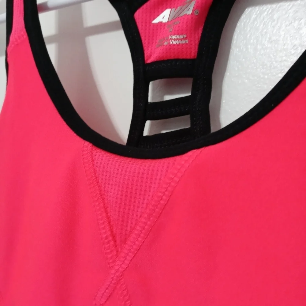 Avia pink black lined racerback sports bra mesh sides reflective logo M